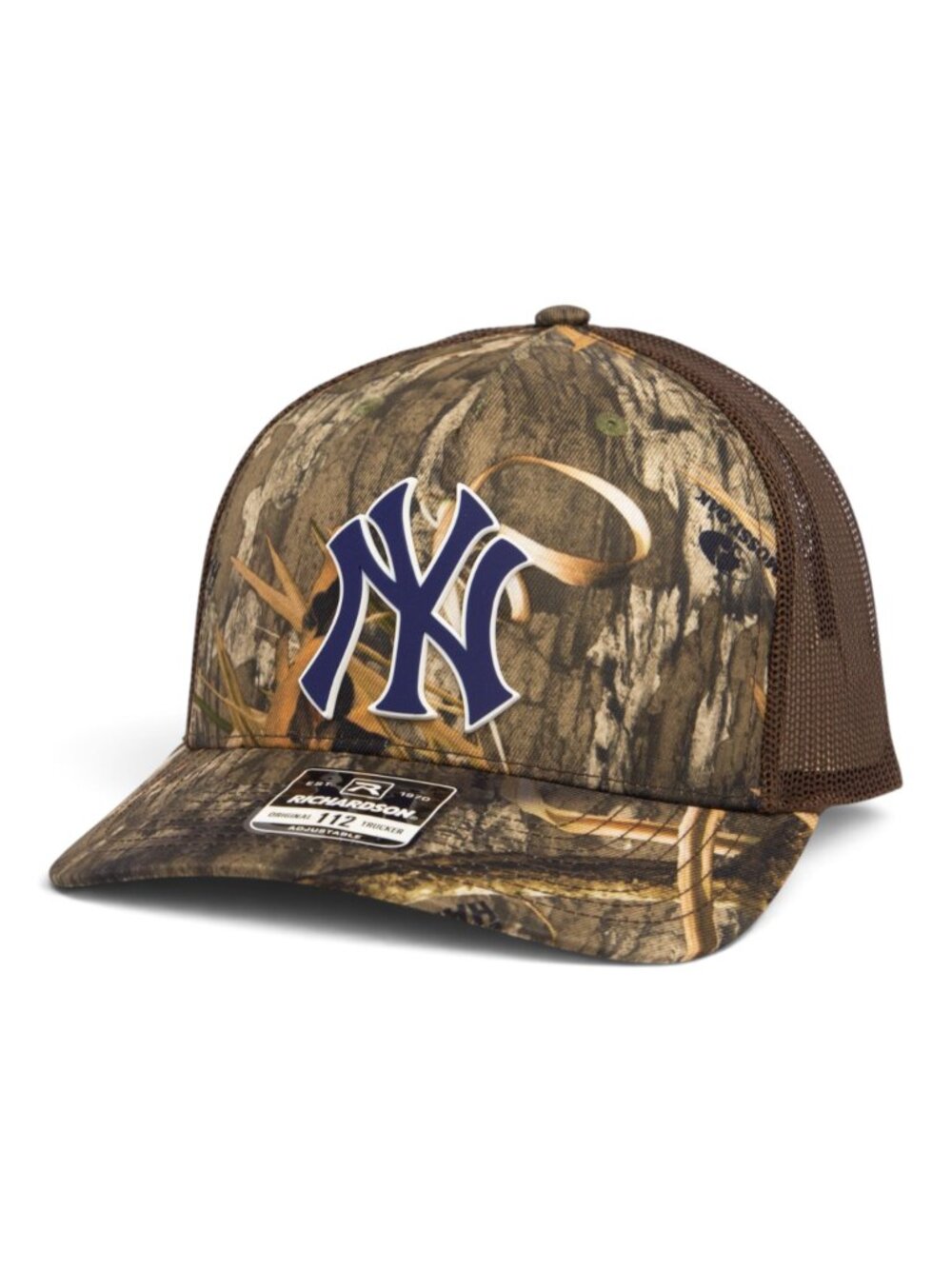 New York Yankees NY Navy 3D Snapback Trucker Hat- Mossy Oak Habitat/ Brown
